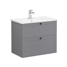 Vitra Root Classic 68857 Lavabo Dolabı, İki Çekmeceli, 80 Cm, Mat Gri, Köşeli Lavabolu